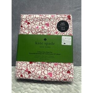 Kate Spade New York Full Sheet Set 100% Cotton Percale Red/Pink Hearts on White